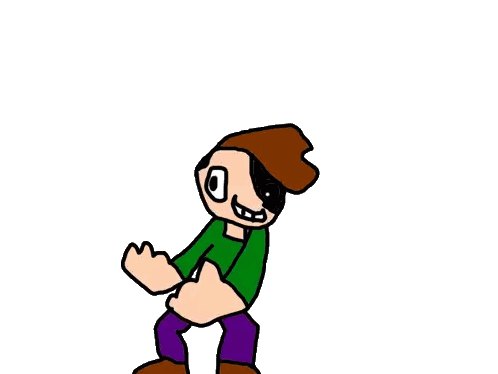 Cartoon Character Smiling In Green Shirt And Purple Pants Sticker