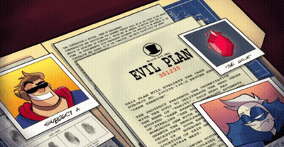 Cartoon Character Smiling Next To Evil Plan GIF