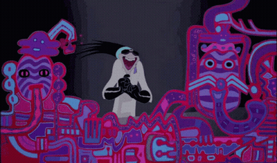 Cartoon Character Smiling On Purple And Pink Background GIF