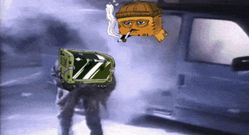 Cartoon Character Smoking Cigarette Next To Box With Z GIF