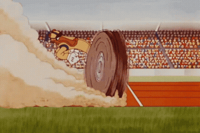 Cartoon Character Spinning Tire On Track GIF