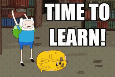 Cartoon Character Standing Before Bookshelf Saying Time To Learn GIF