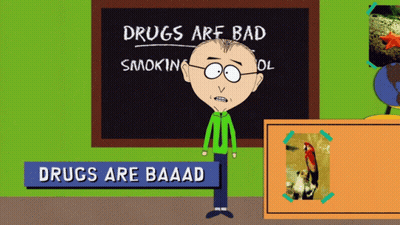 Cartoon Character Standing Before Chalkboard Drugs Are Bad GIF
