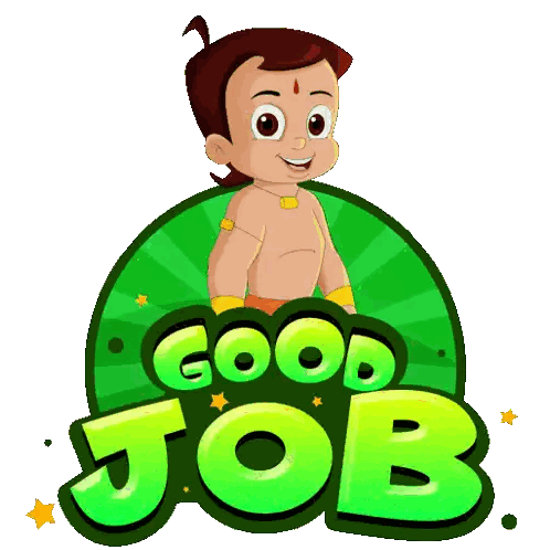 Cartoon Character Standing Before Good Job Sign Sticker