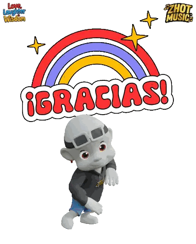 Cartoon Character Standing Before Rainbow Gracias Sticker