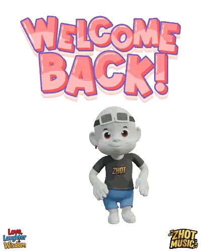 Cartoon Character Standing Before Welcome Back Sign Sticker
