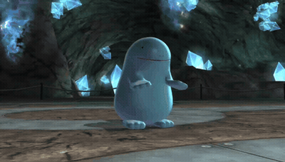 Cartoon Character Standing In Cave With Crystals GIF