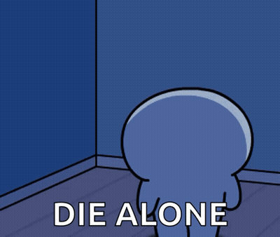 Cartoon Character Standing In Corner Saying Die Alone GIF