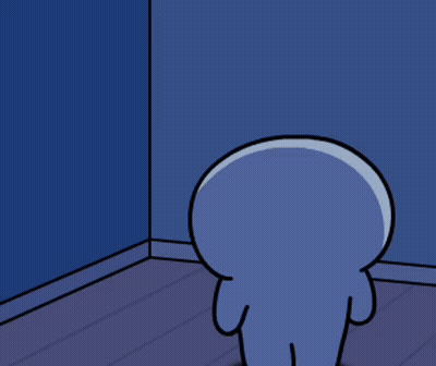Cartoon Character Standing In Corner With Blue Wall GIF