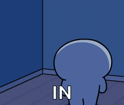Cartoon Character Standing In Corner With Word In GIF