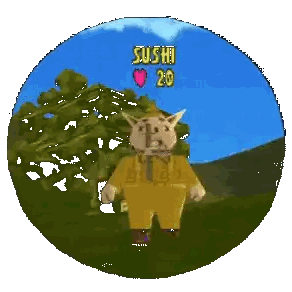 Cartoon Character Standing In Field With Sushi Sticker