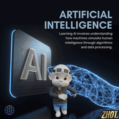 Cartoon Character Standing In Front Of AI Sign GIF