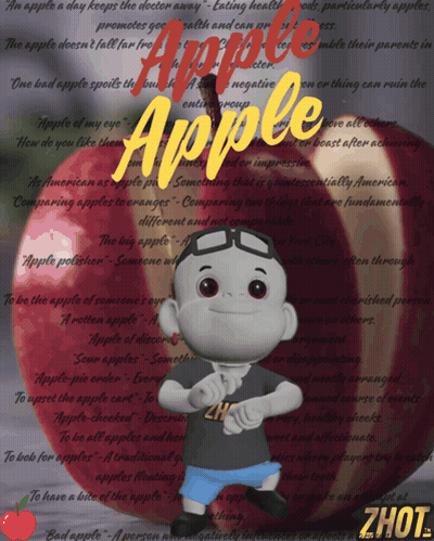 Cartoon Character Standing In Front Of Apple Saying Apple GIF
