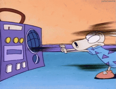 Cartoon Character Standing In Front Of Boombox GIF