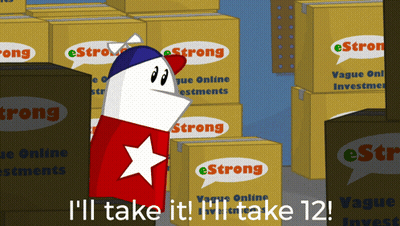 Cartoon Character Standing In Front Of Boxes Saying Strong GIF