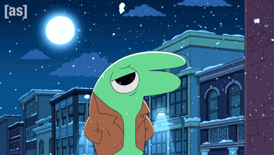 Cartoon Character Standing In Front Of Building With [As] GIF
