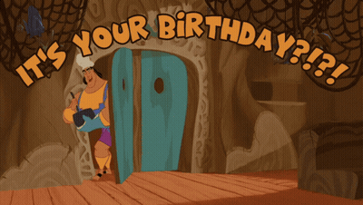 Cartoon Character Standing In Front Of Door Saying It's Your Birthday GIF