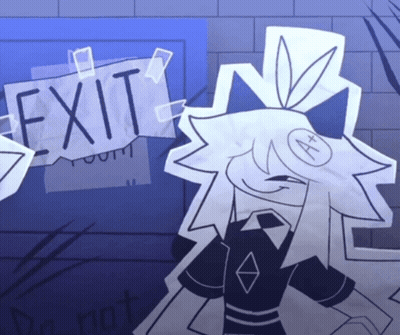 Cartoon Character Standing In Front Of Exit Sign GIF
