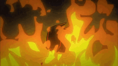 Cartoon Character Standing In Front Of Fire GIF