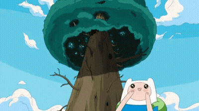 Cartoon Character Standing In Front Of Large Tree GIF