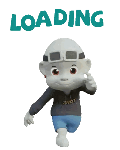 Cartoon Character Standing In Front Of Loading Sign Sticker