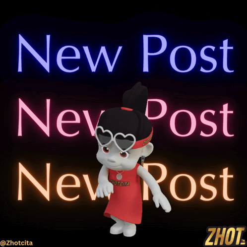 Cartoon Character Standing In Front Of New Post Sign GIF