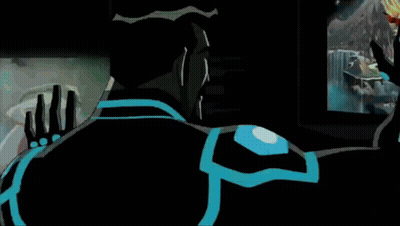 Cartoon Character Standing In Front Of Screen With Man GIF