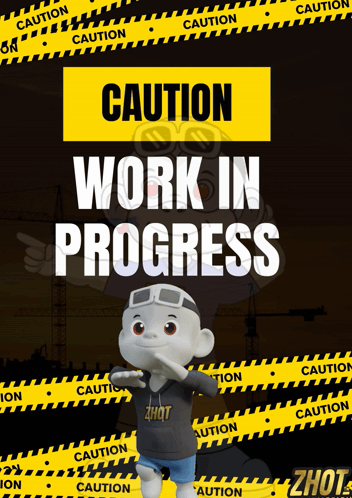 Cartoon Character Standing In Front Of Sign Caution Work In Progress GIF