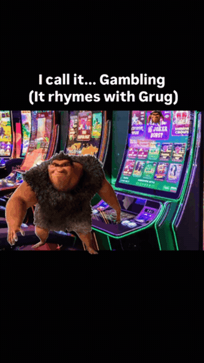 Cartoon Character Standing In Front Of Slot Machine Saying Gambling GIF
