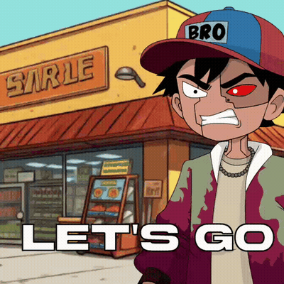 Cartoon Character Standing In Front Of Smirle Store GIF