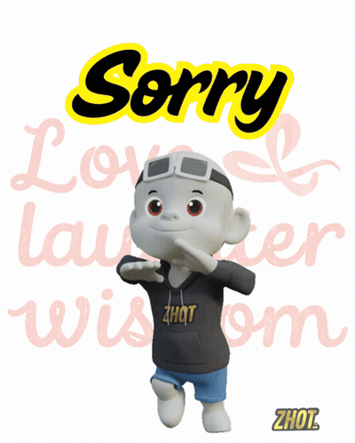 Cartoon Character Standing In Front Of Sorry Love Laughter And Wisdom Sign GIF