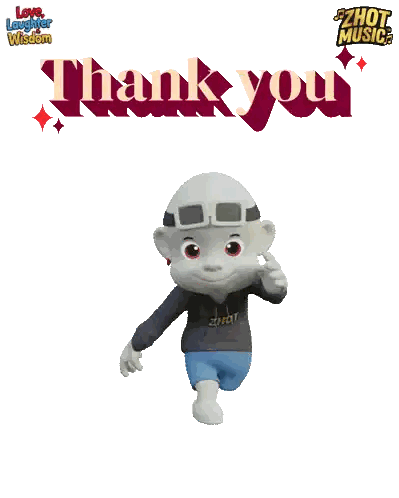 Cartoon Character Standing In Front Of Thank You Sticker