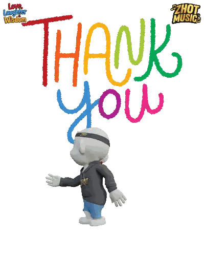 Cartoon Character Standing In Front Of Thank You Sticker