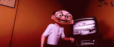 Cartoon Character Standing In Front Of TV GIF