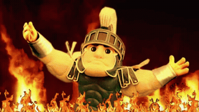Cartoon Character Standing In Front Of Wall Of Flames GIF