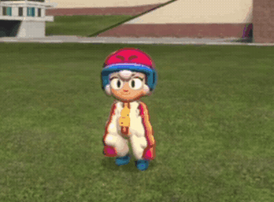 Cartoon Character Standing In Grass Wearing Helmet GIF