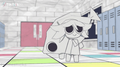 Cartoon Character Standing In Hallway With Lockers GIF