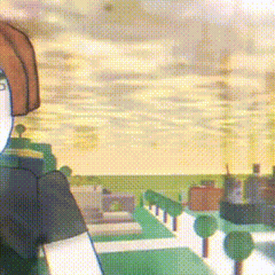 Cartoon Character Standing In Park At Sunset GIF