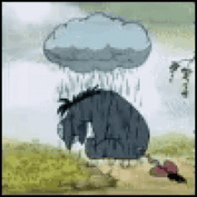 Cartoon Character Standing In Rain With Cloud Over Head GIF
