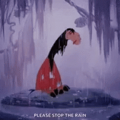 Cartoon Character Standing In Rain With Long Neck GIF