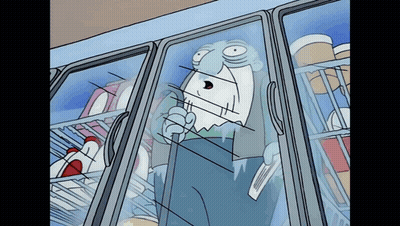 Cartoon Character Standing in Refrigerator Holding Paper