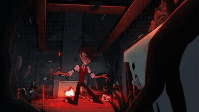 Cartoon Character Standing In Room With Fireplace GIF