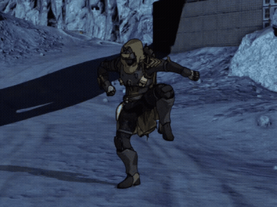 Cartoon Character Standing In Snow With Purple Item GIF