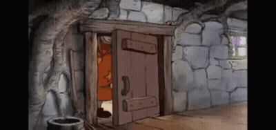 Cartoon Character Standing In Stone Doorway GIF