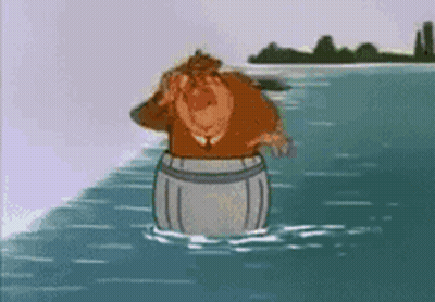 Cartoon Character Standing In Water Barrel GIF
