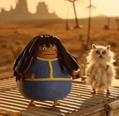Cartoon Character Standing Next To Cat GIF