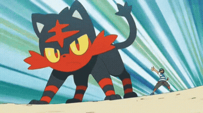 Cartoon Character Standing Next To Giant Red And Black Striped Cat GIF