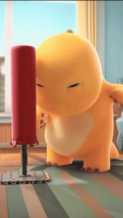 Cartoon Character Standing Next To Punching Bag GIF
