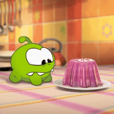 Cartoon Character Standing Next To Purple Pudding GIF
