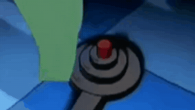 Cartoon Character Standing Next To Red Button GIF